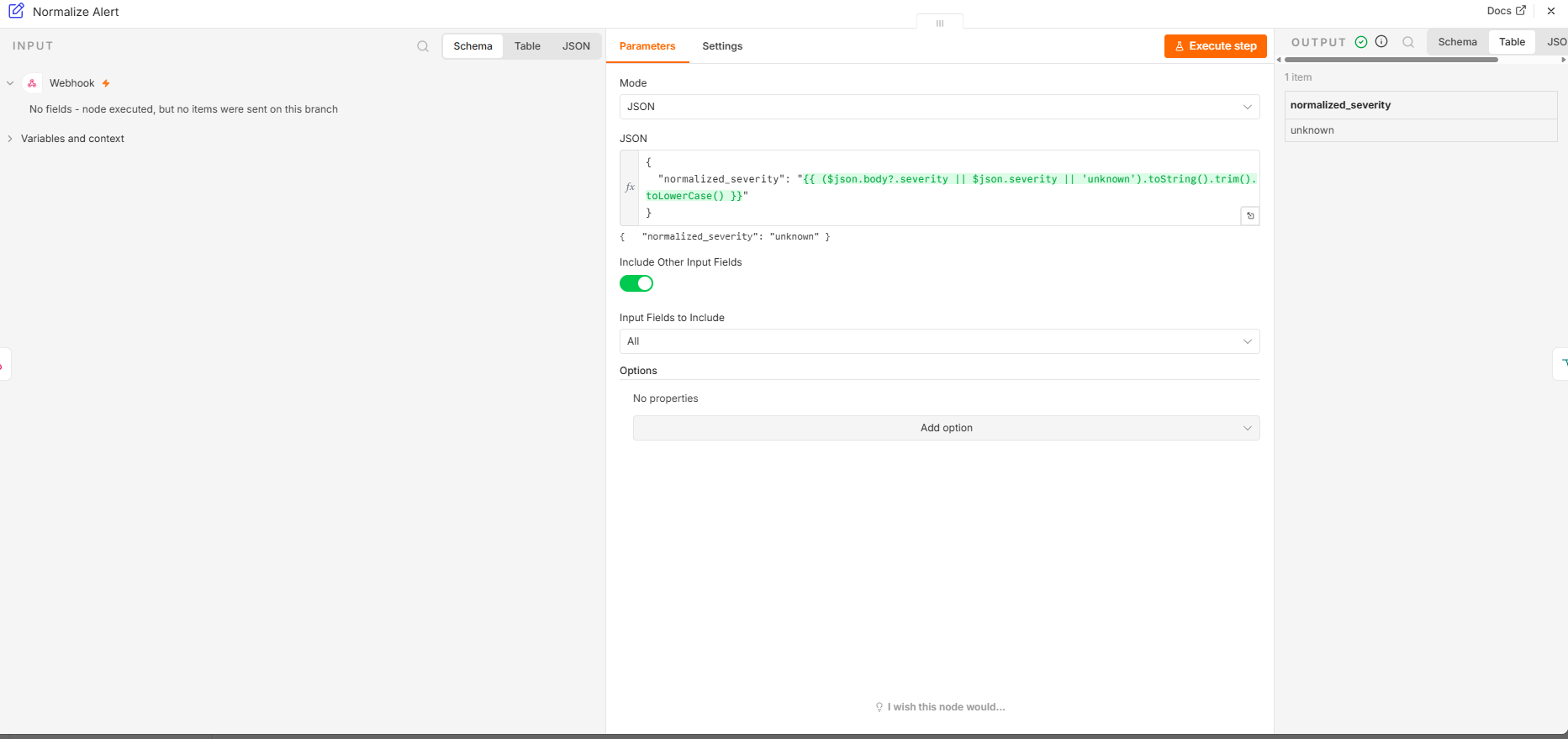 n8n alert normalization execution