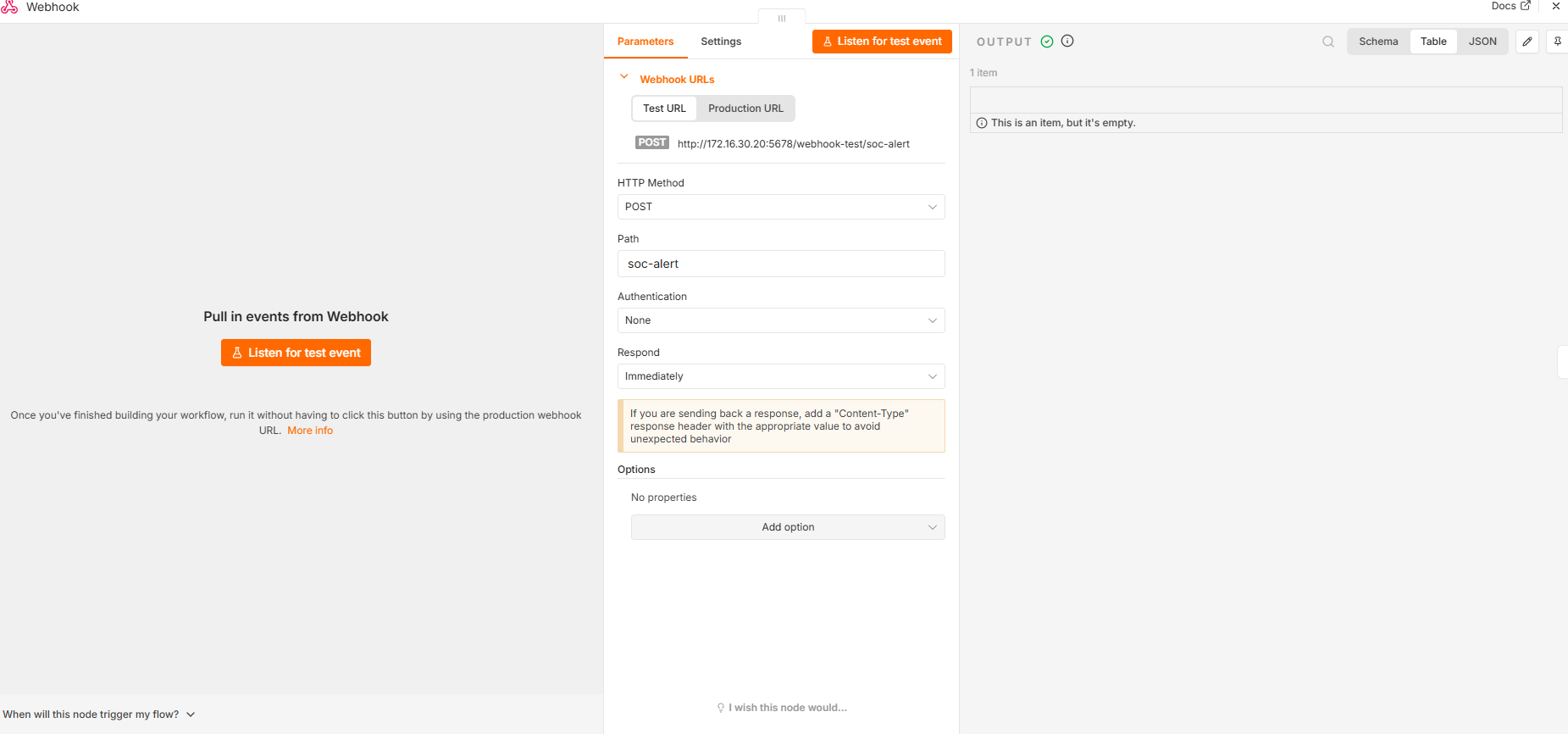 n8n SOC alert webhook configuration