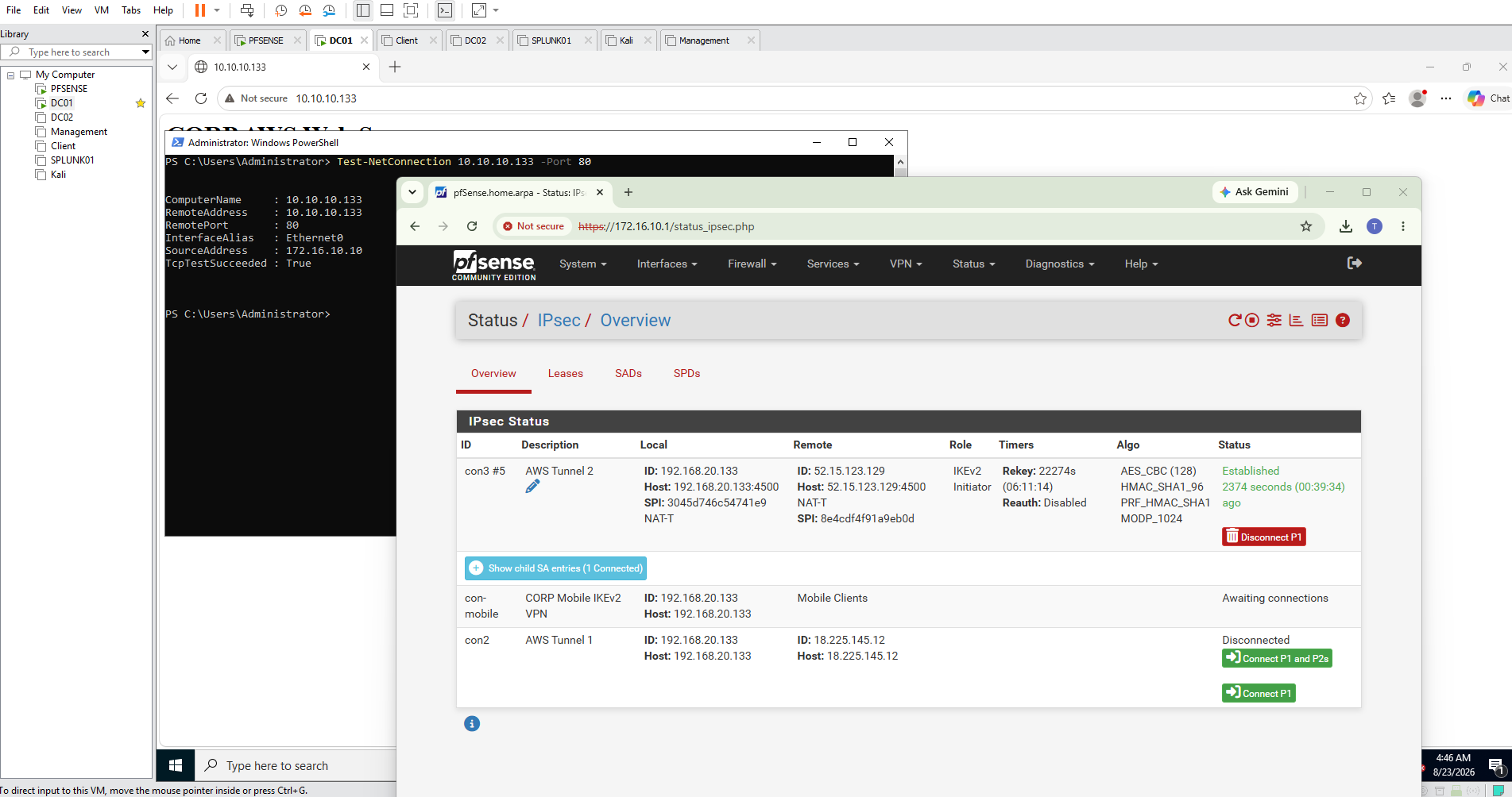 pfSense AWS VPN tunnel failover validation