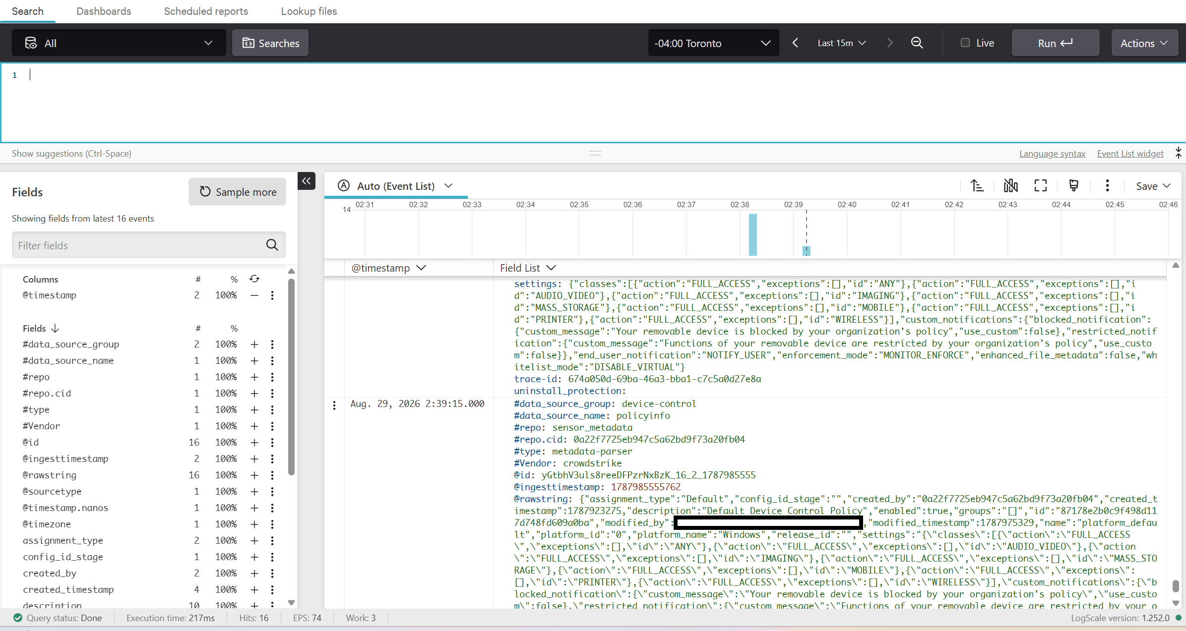 CrowdStrike Falcon event telemetry in Advanced Event Search