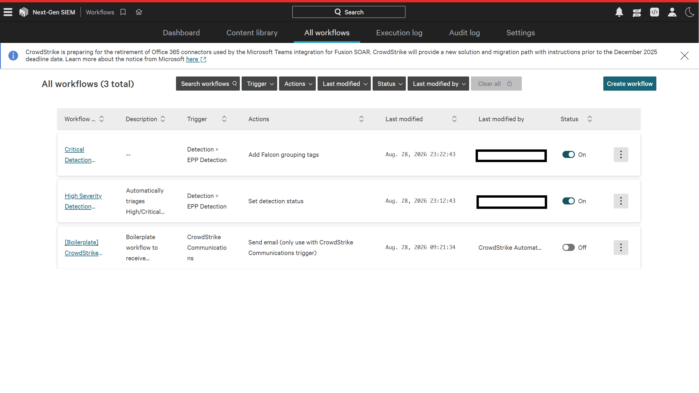 CrowdStrike Falcon Fusion SOAR workflows enabled