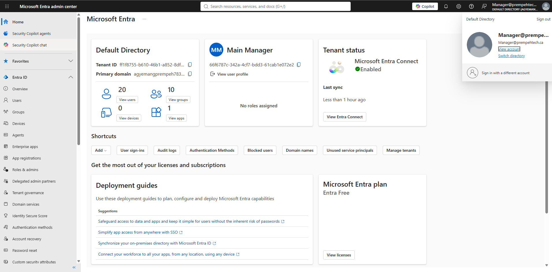 Successful Microsoft Entra authentication using synchronized hybrid identity