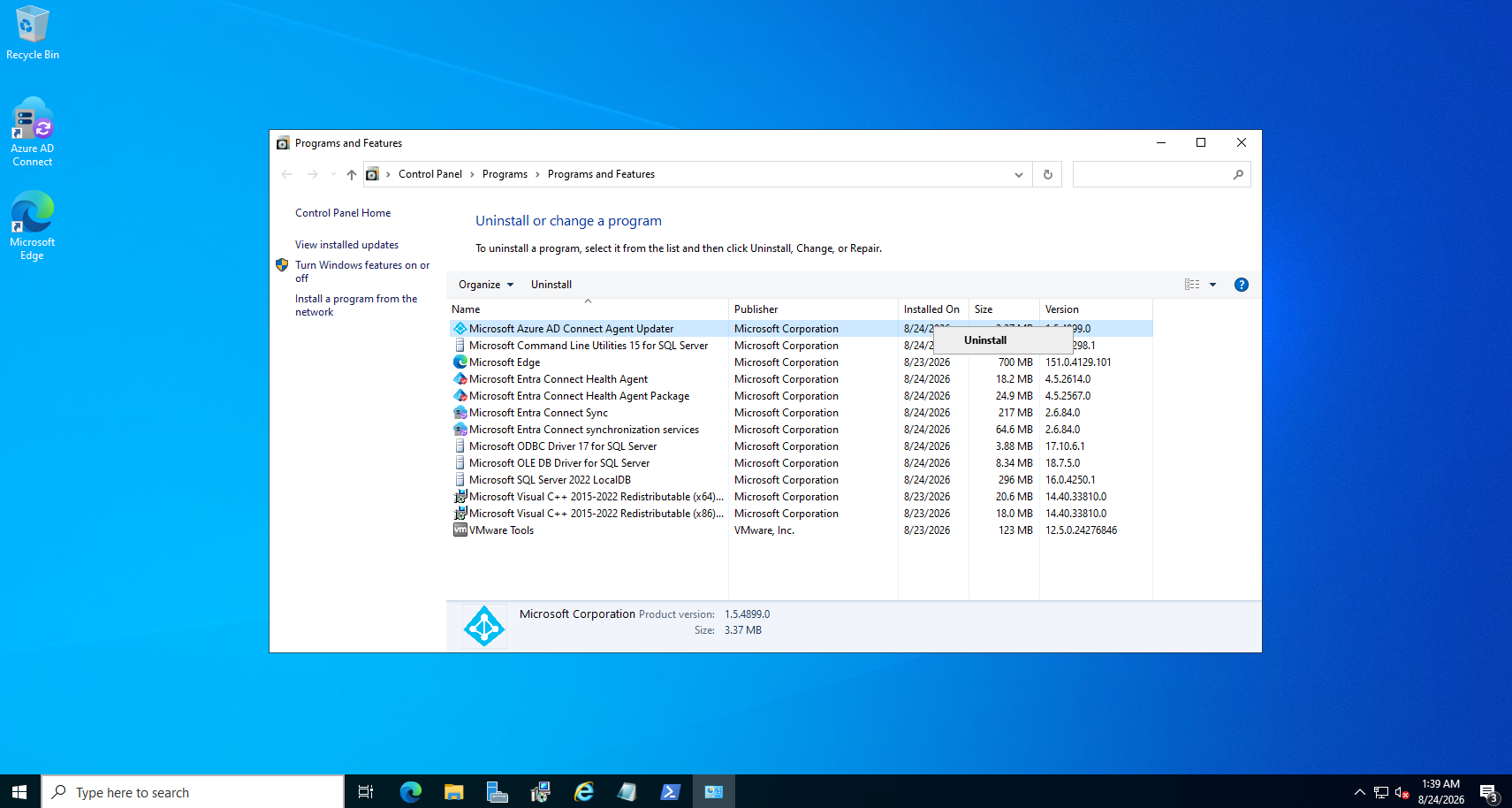 Microsoft Entra Connect Sync installed on Windows Server
