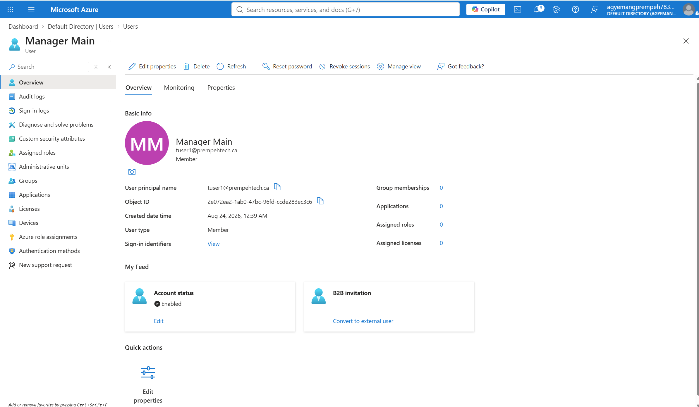 Synchronized Active Directory user visible in Microsoft Entra ID